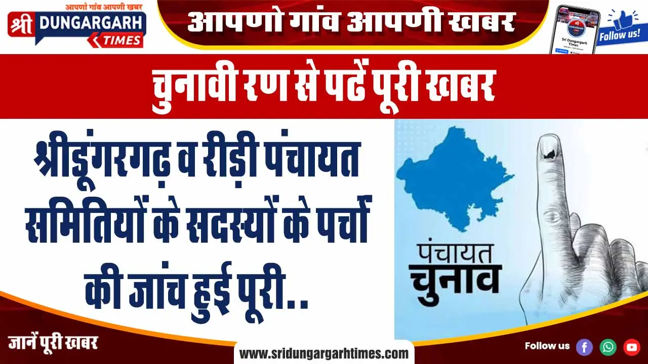 श्रीडूंगरगढ़ व रीड़ी पंचायत समितियों के सदस्यों के पर्चों की जांच हुई पूरी..