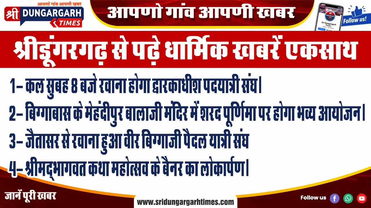 श्रीडूंगरगढ़ से पढ़े धार्मिक खबरें एकसाथ