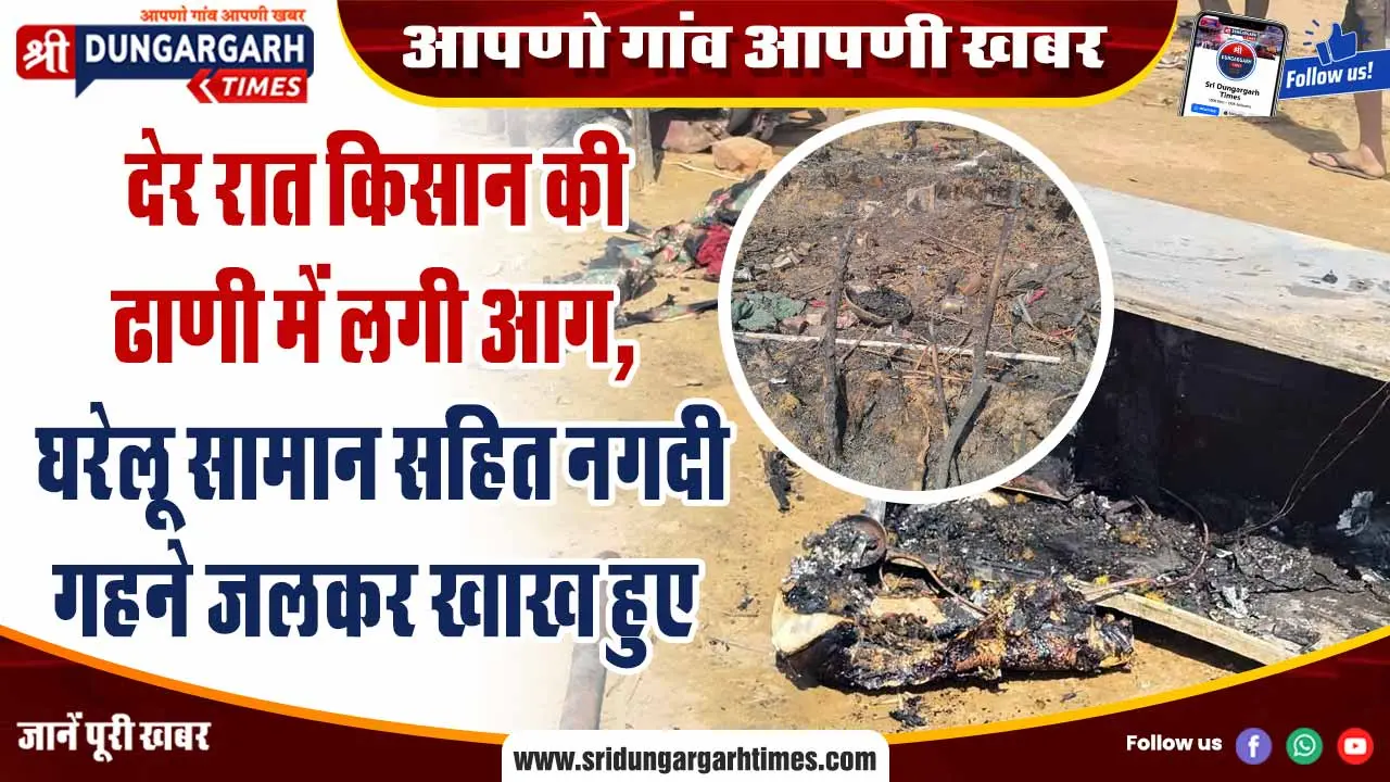 देर रात किसान की ढाणी में लगी आग, घरेलू सामान सहित नगदी गहने जलकर खाख हुए