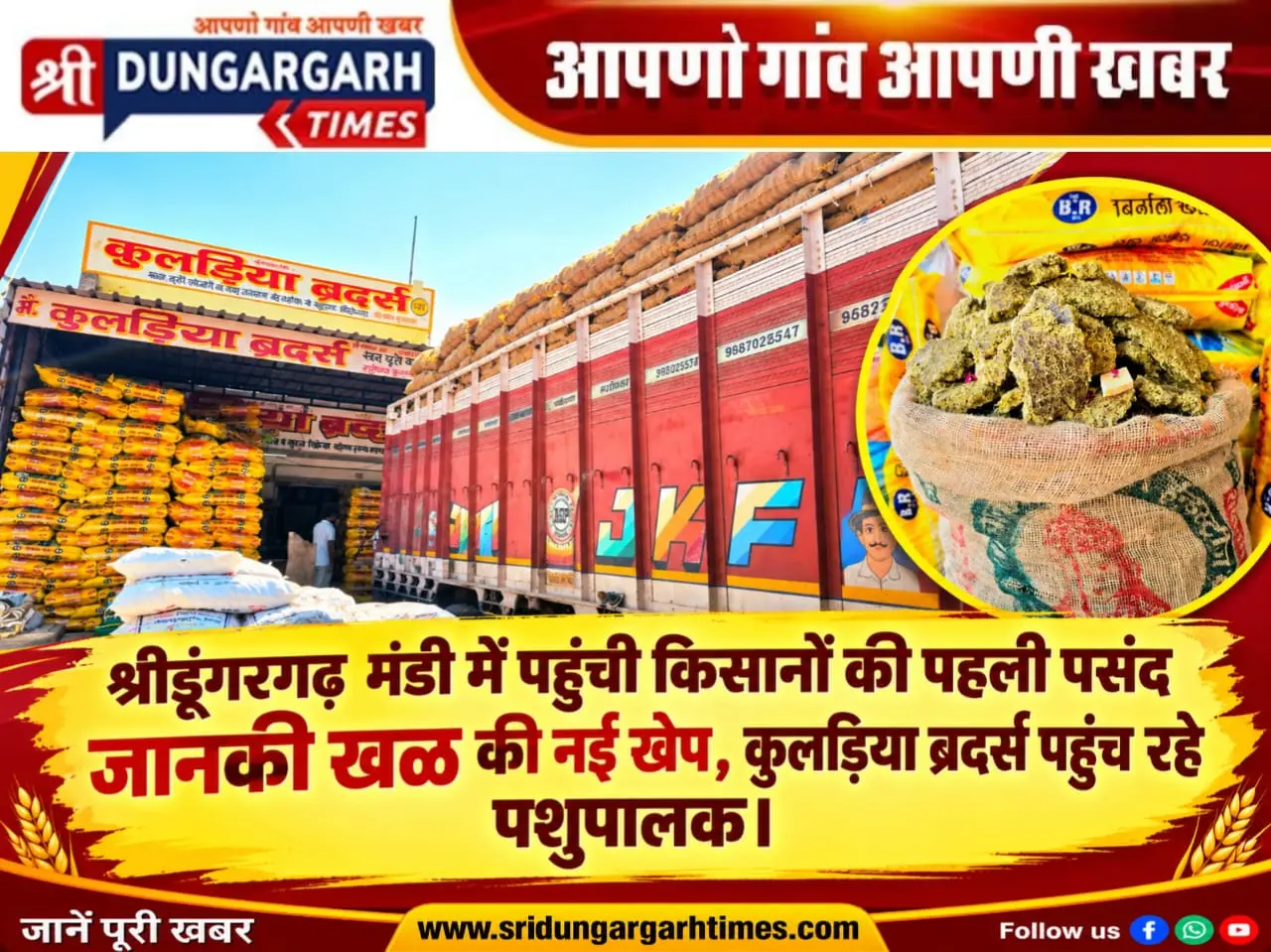 श्रीडूंगरगढ़ मंडी में पहुंची किसानों की पहली पसंद जानकी खळ की नई खेप, कुलड़िया ब्रदर्स पहुंच रहे पशुपालक।