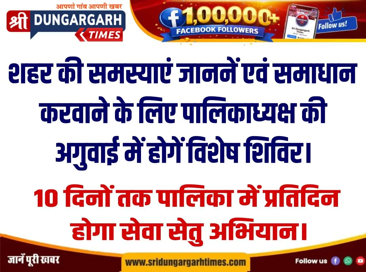शहर की समस्याएं जाननें एवं समाधान करवाने के लिए पालिकाध्यक्ष की अगुवाई में होगें विशेष शिविर।