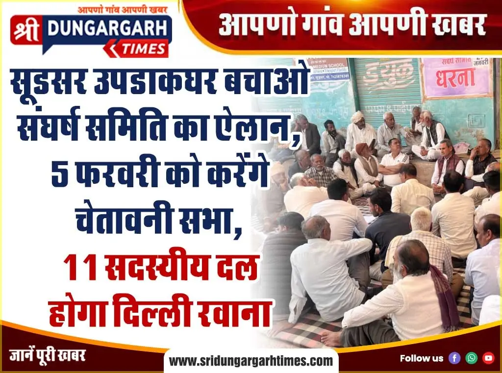 सूडसर उपडाकघर बचाओ संघर्ष समिति का ऐलान, 5 फरवरी को करेंगे चेतावनी सभा, 11 सदस्यीय दल होगा दिल्ली रवाना।